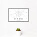 12x18 Athens Texas Map Print Landscape Orientation in Classic Style With Small Cactus Plant in White Planter