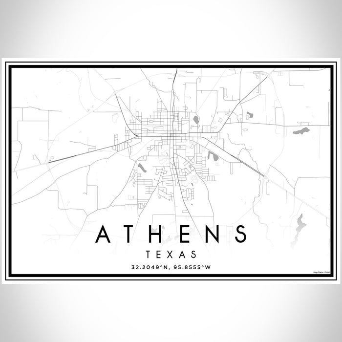 Athens Texas Map Print Landscape Orientation in Classic Style With Shaded Background