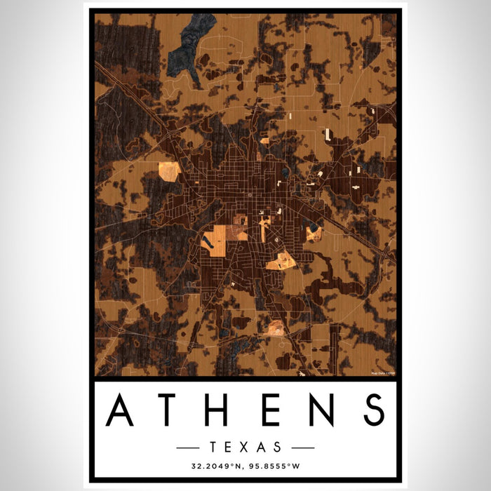 Athens Texas Map Print Portrait Orientation in Ember Style With Shaded Background