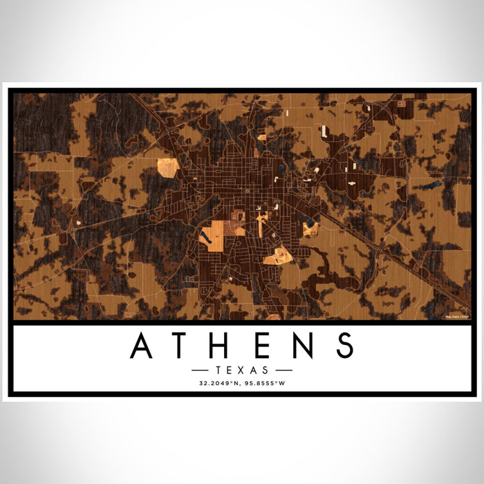 Athens Texas Map Print Landscape Orientation in Ember Style With Shaded Background