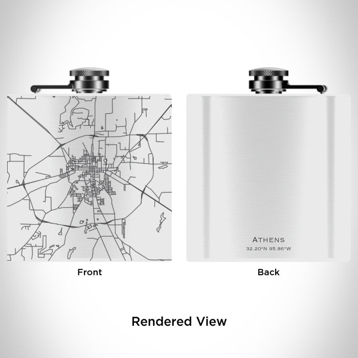 Rendered View of Athens Texas Map Engraving on 6oz Stainless Steel Flask in White