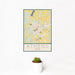 12x18 Athens Texas Map Print Portrait Orientation in Woodblock Style With Small Cactus Plant in White Planter