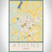 Athens Texas Map Print Portrait Orientation in Woodblock Style With Shaded Background