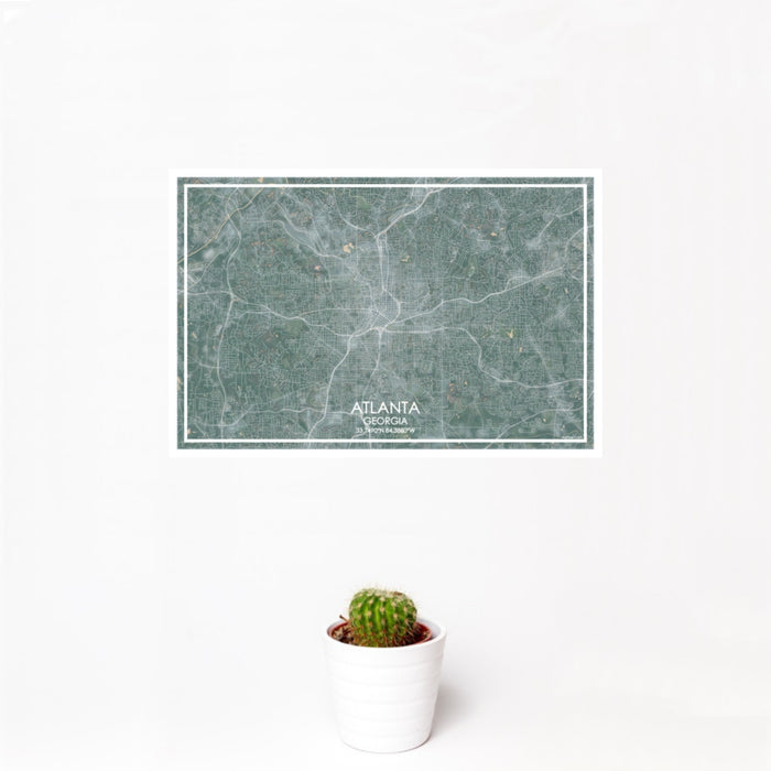 12x18 Atlanta Georgia Map Print Landscape Orientation in Afternoon Style With Small Cactus Plant in White Planter