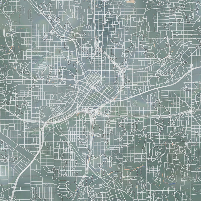 Atlanta Georgia Map Print in Afternoon Style Zoomed In Close Up Showing Details