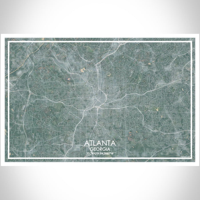 Atlanta Georgia Map Print Landscape Orientation in Afternoon Style With Shaded Background