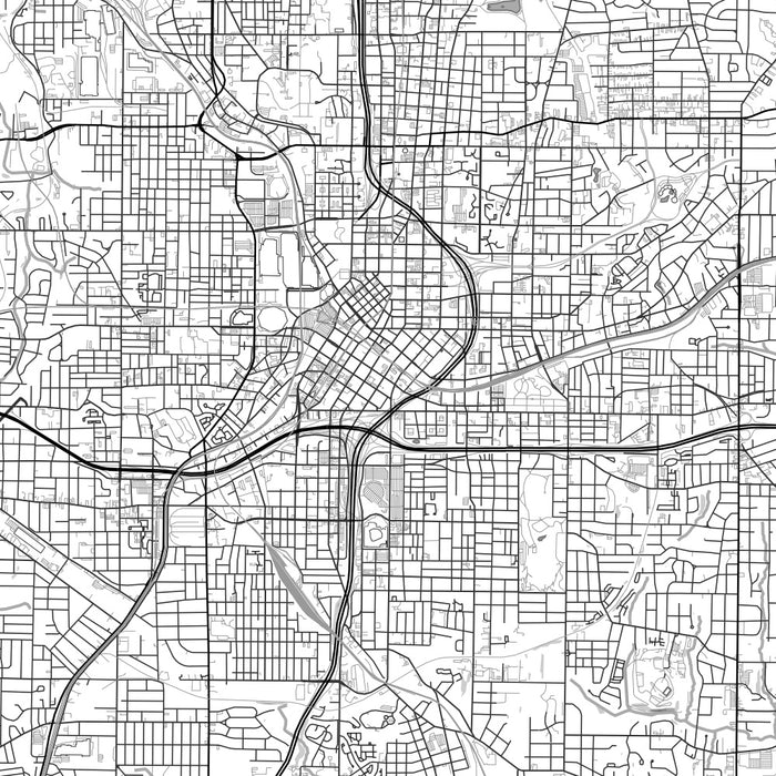 Atlanta Georgia Map Print in Classic Style Zoomed In Close Up Showing Details