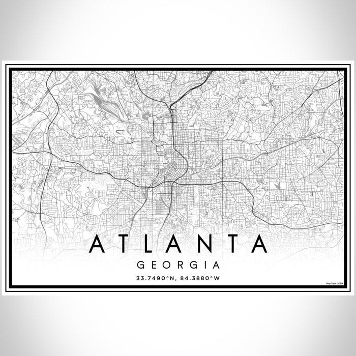 Atlanta Georgia Map Print Landscape Orientation in Classic Style With Shaded Background