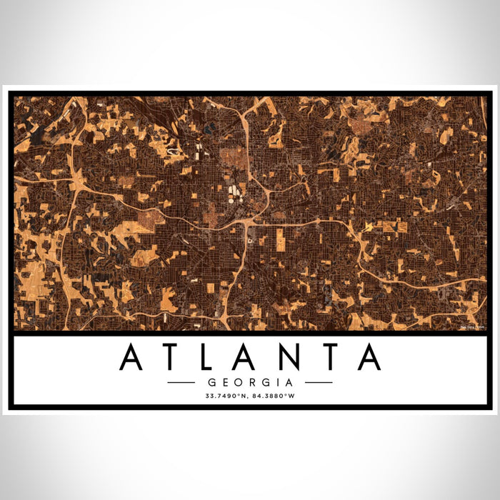 Atlanta Georgia Map Print Landscape Orientation in Ember Style With Shaded Background
