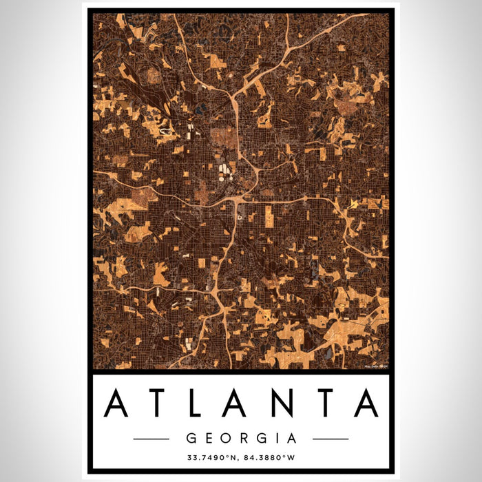 Atlanta Georgia Map Print Portrait Orientation in Ember Style With Shaded Background