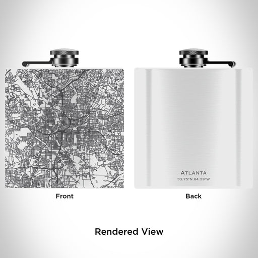 Rendered View of Atlanta Georgia Map Engraving on 6oz Stainless Steel Flask in White