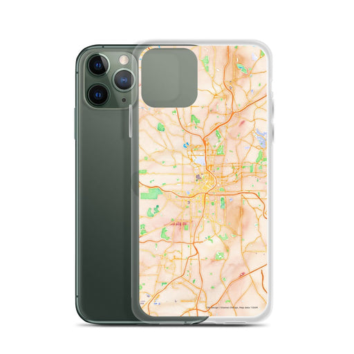 Custom Atlanta Georgia Map Phone Case in Watercolor on Table with Laptop and Plant