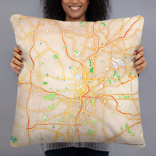 Person holding 22x22 Custom Atlanta Georgia Map Throw Pillow in Watercolor