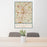 24x36 Atlanta Georgia Map Print Portrait Orientation in Woodblock Style Behind 2 Chairs Table and Potted Plant