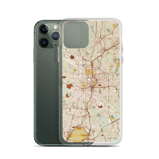Custom Atlanta Georgia Map Phone Case in Woodblock on Table with Laptop and Plant