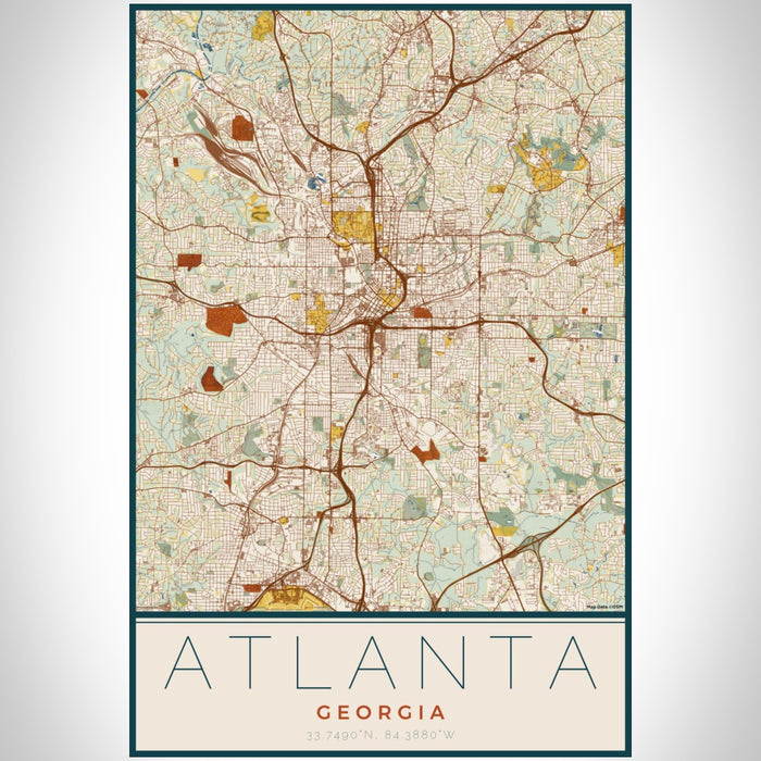 Atlanta Georgia Map Print Portrait Orientation in Woodblock Style With Shaded Background