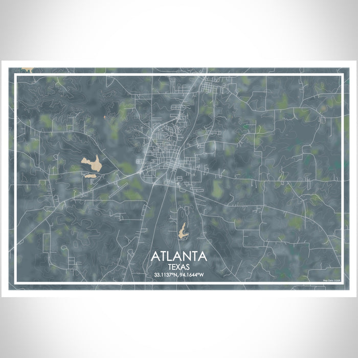 Atlanta Texas Map Print Landscape Orientation in Afternoon Style With Shaded Background