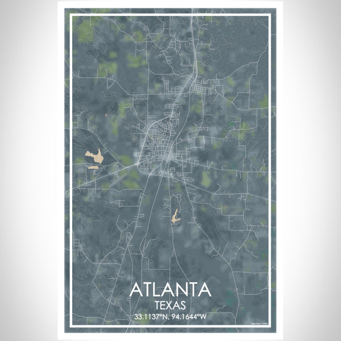 Atlanta Texas Map Print Portrait Orientation in Afternoon Style With Shaded Background