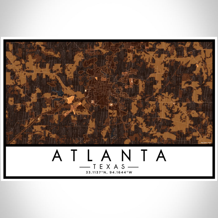 Atlanta Texas Map Print Landscape Orientation in Ember Style With Shaded Background