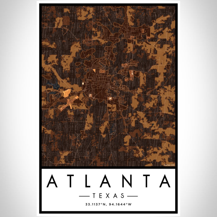 Atlanta Texas Map Print Portrait Orientation in Ember Style With Shaded Background