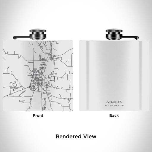 Rendered View of Atlanta Texas Map Engraving on 6oz Stainless Steel Flask in White