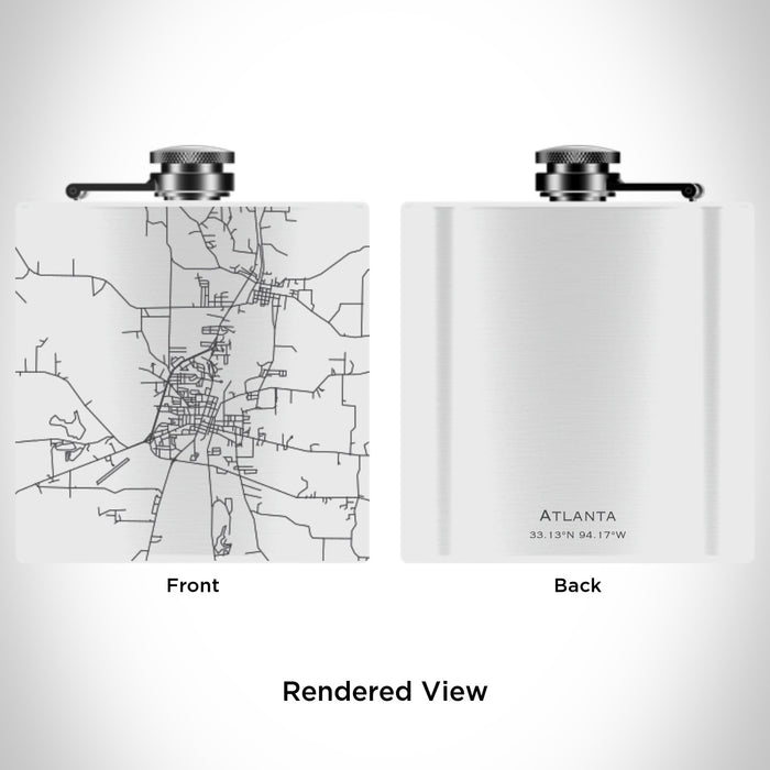 Rendered View of Atlanta Texas Map Engraving on 6oz Stainless Steel Flask in White