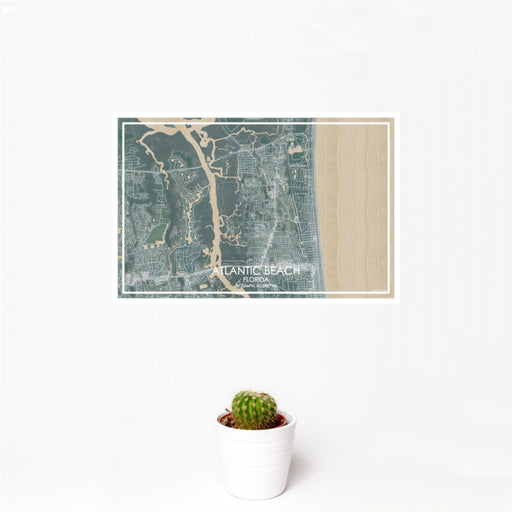 12x18 Atlantic Beach Florida Map Print Landscape Orientation in Afternoon Style With Small Cactus Plant in White Planter