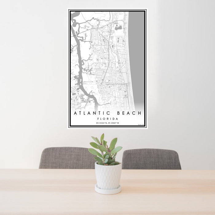 24x36 Atlantic Beach Florida Map Print Portrait Orientation in Classic Style Behind 2 Chairs Table and Potted Plant