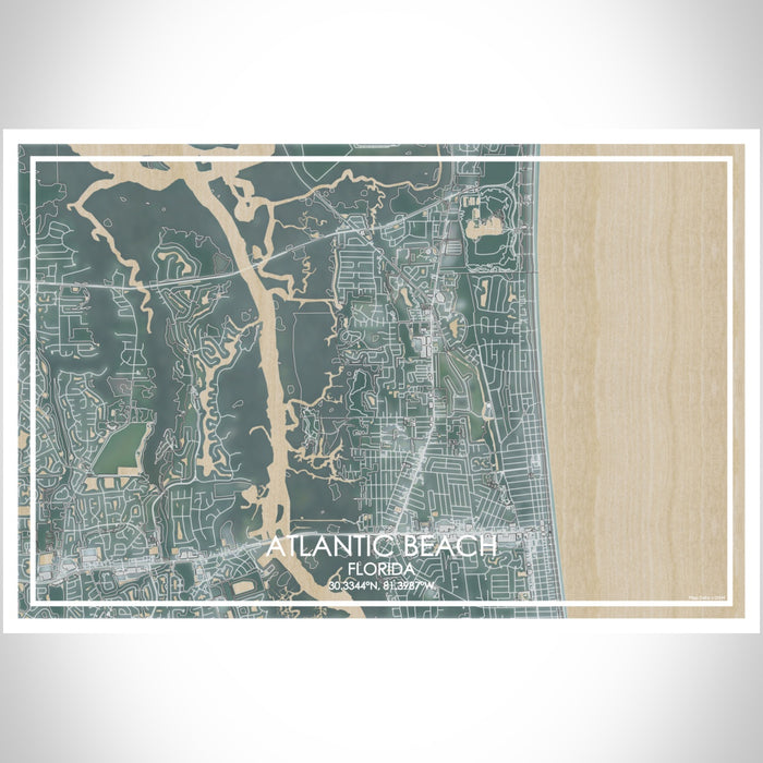 Atlantic Beach Florida Map Print Landscape Orientation in Afternoon Style With Shaded Background