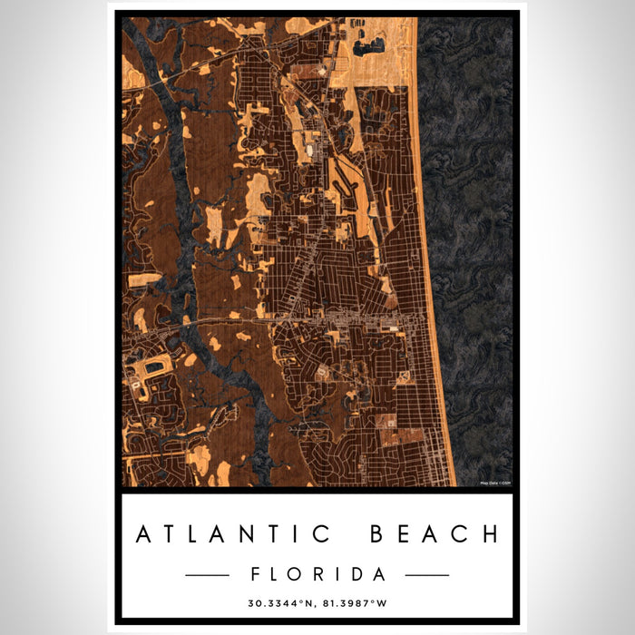 Atlantic Beach Florida Map Print Portrait Orientation in Ember Style With Shaded Background