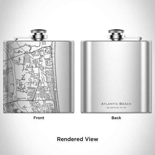 Rendered View of Atlantic Beach Florida Map Engraving on 6oz Stainless Steel Flask