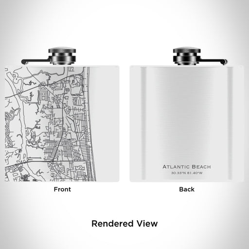 Rendered View of Atlantic Beach Florida Map Engraving on 6oz Stainless Steel Flask in White