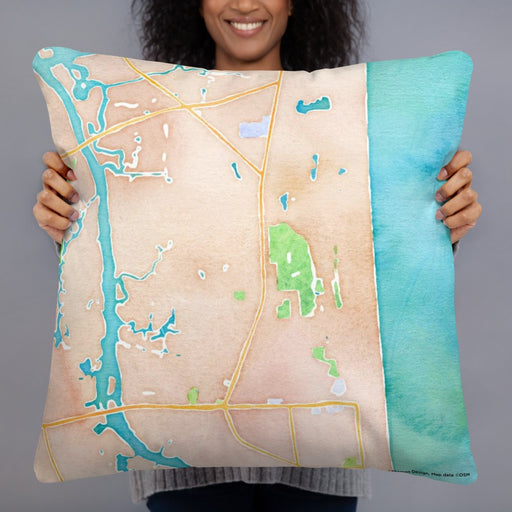 Person holding 22x22 Custom Atlantic Beach Florida Map Throw Pillow in Watercolor