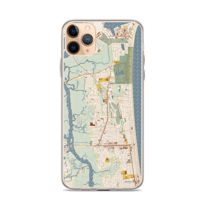 Custom iPhone 11 Pro Max Atlantic Beach Florida Map Phone Case in Woodblock
