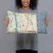 Person holding 20x12 Custom Atlantic Beach Florida Map Throw Pillow in Woodblock