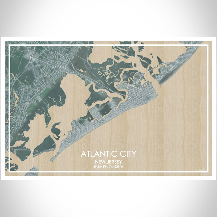 Atlantic City New Jersey Map Print Landscape Orientation in Afternoon Style With Shaded Background