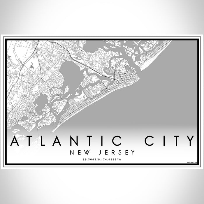 Atlantic City New Jersey Map Print Landscape Orientation in Classic Style With Shaded Background
