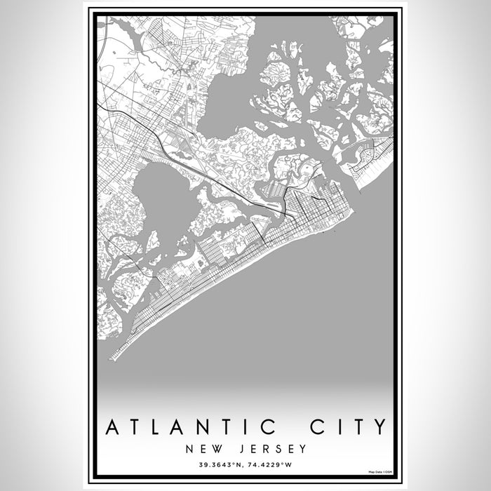 Atlantic City New Jersey Map Print Portrait Orientation in Classic Style With Shaded Background