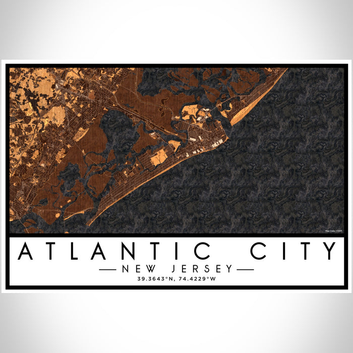 Atlantic City New Jersey Map Print Landscape Orientation in Ember Style With Shaded Background