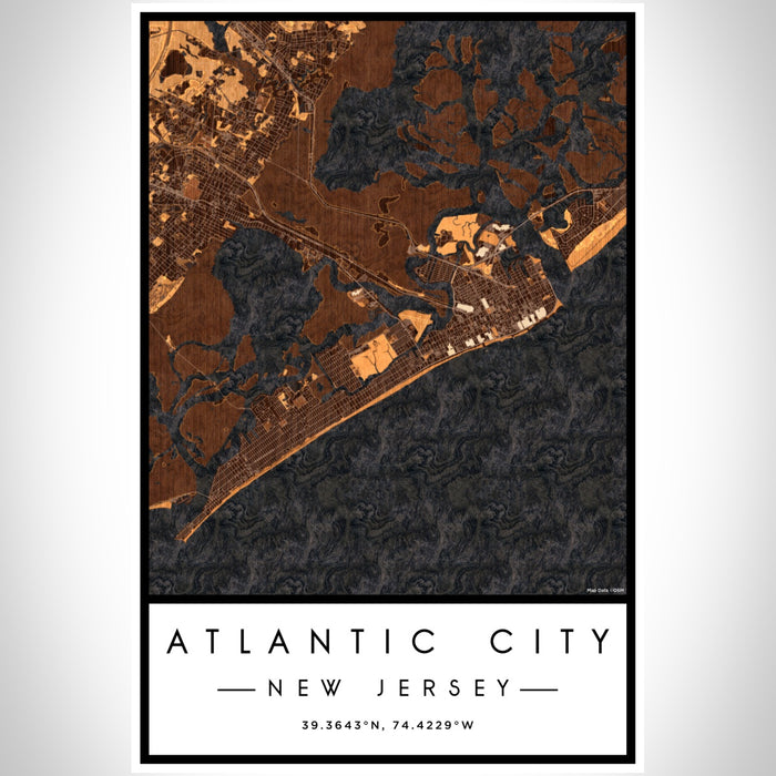 Atlantic City New Jersey Map Print Portrait Orientation in Ember Style With Shaded Background