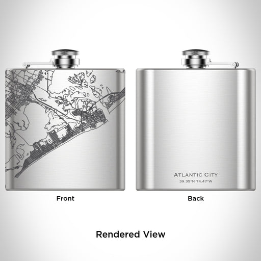 Rendered View of Atlantic City New Jersey Map Engraving on 6oz Stainless Steel Flask