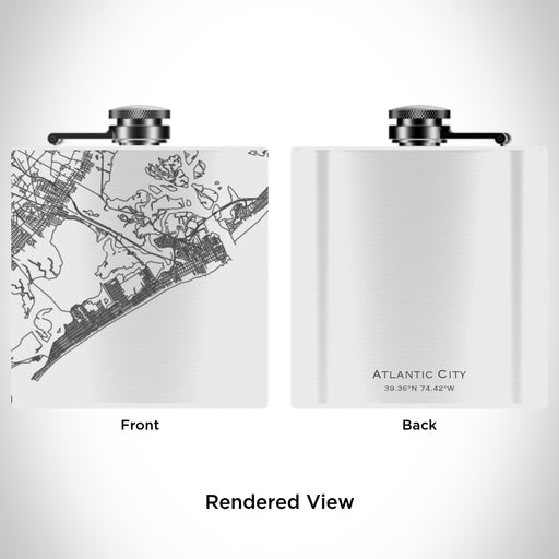 Rendered View of Atlantic City New Jersey Map Engraving on 6oz Stainless Steel Flask in White