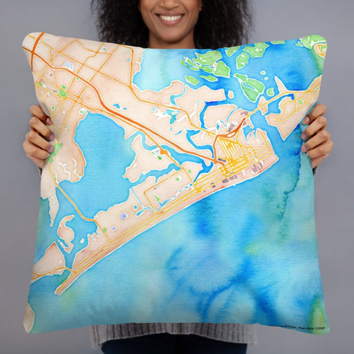 Person holding 22x22 Custom Atlantic City New Jersey Map Throw Pillow in Watercolor
