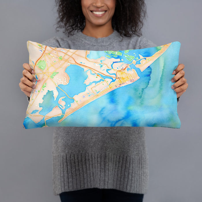 Person holding 20x12 Custom Atlantic City New Jersey Map Throw Pillow in Watercolor