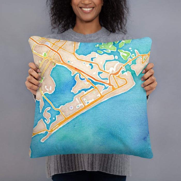Person holding 18x18 Custom Atlantic City New Jersey Map Throw Pillow in Watercolor