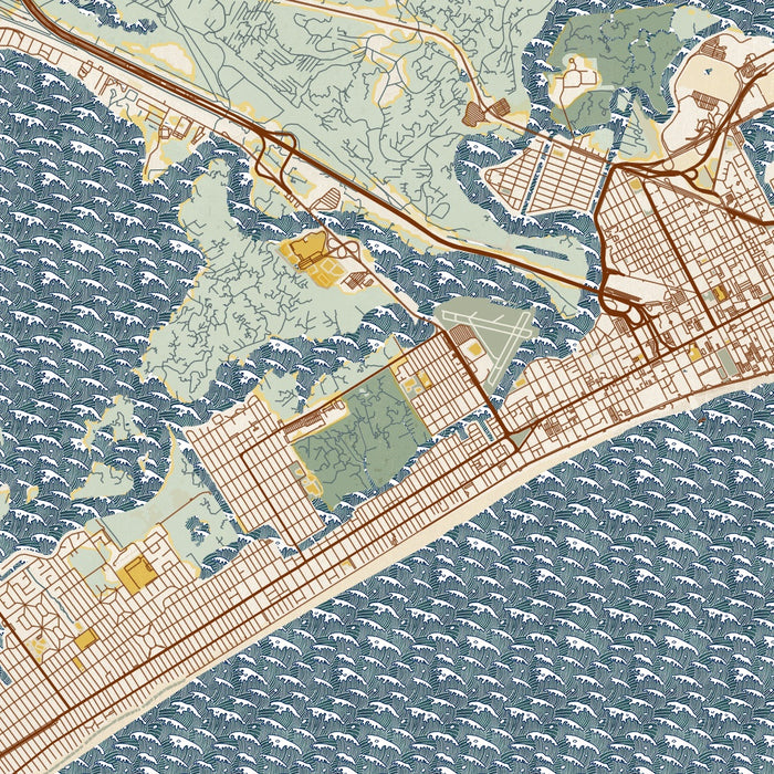 Atlantic City New Jersey Map Print in Woodblock Style Zoomed In Close Up Showing Details