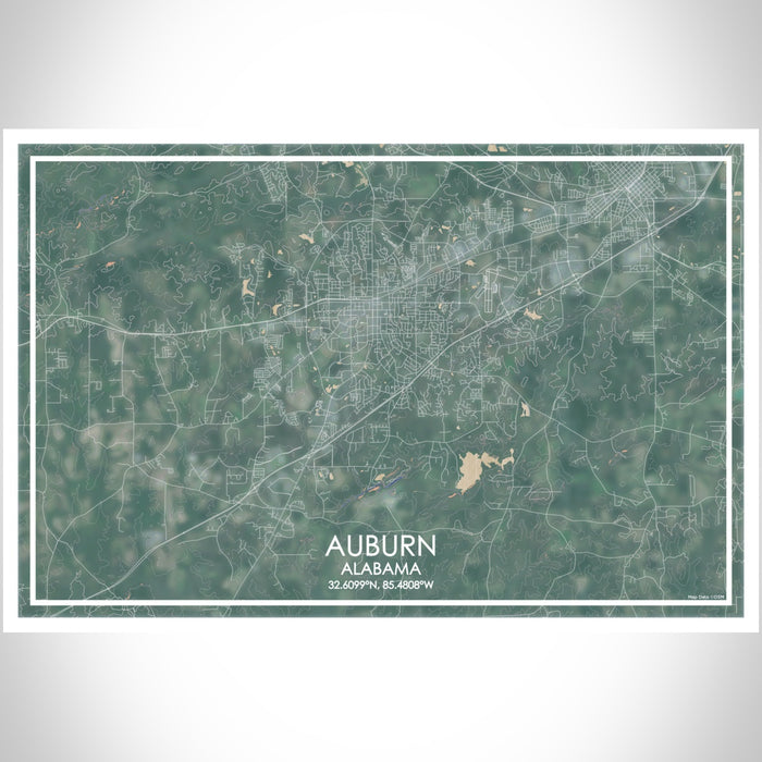 Auburn Alabama Map Print Landscape Orientation in Afternoon Style With Shaded Background