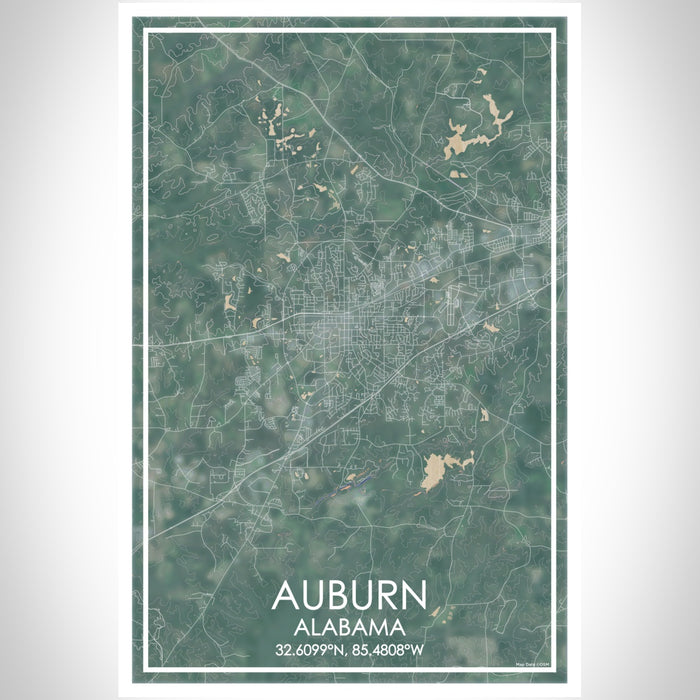 Auburn Alabama Map Print Portrait Orientation in Afternoon Style With Shaded Background