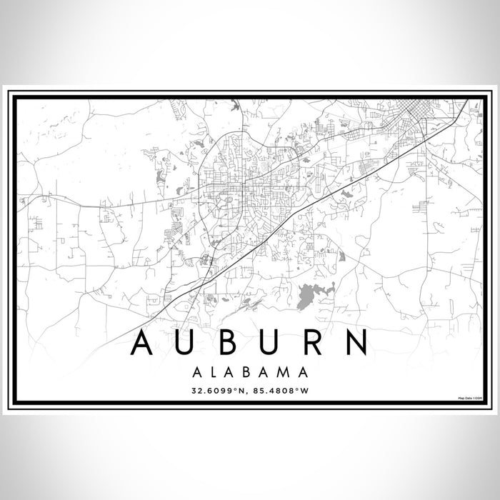 Auburn Alabama Map Print Landscape Orientation in Classic Style With Shaded Background