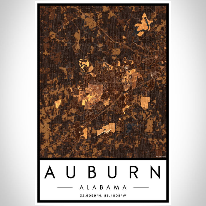 Auburn Alabama Map Print Portrait Orientation in Ember Style With Shaded Background